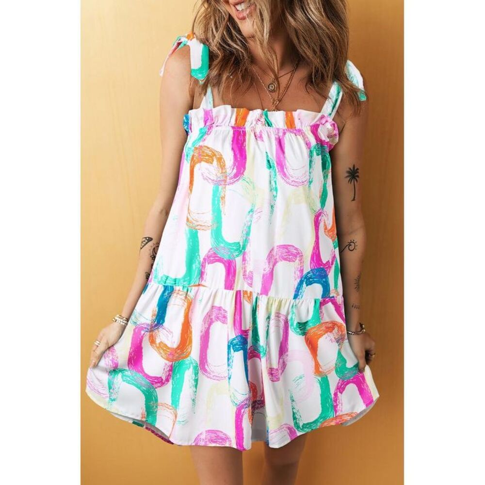 Everyday the Label Abstract Print Mini Dress Women White Dresses